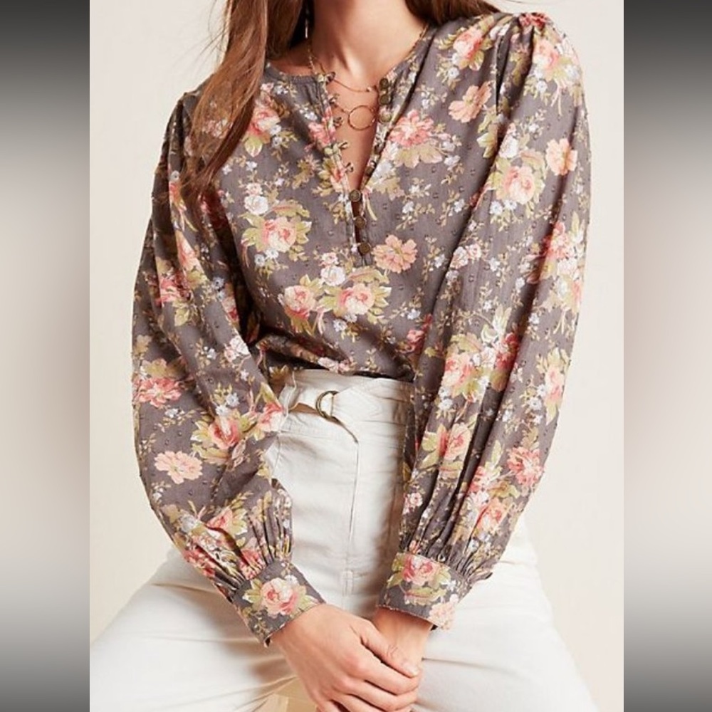 - Anthropologie floral long sleeve blouse / top